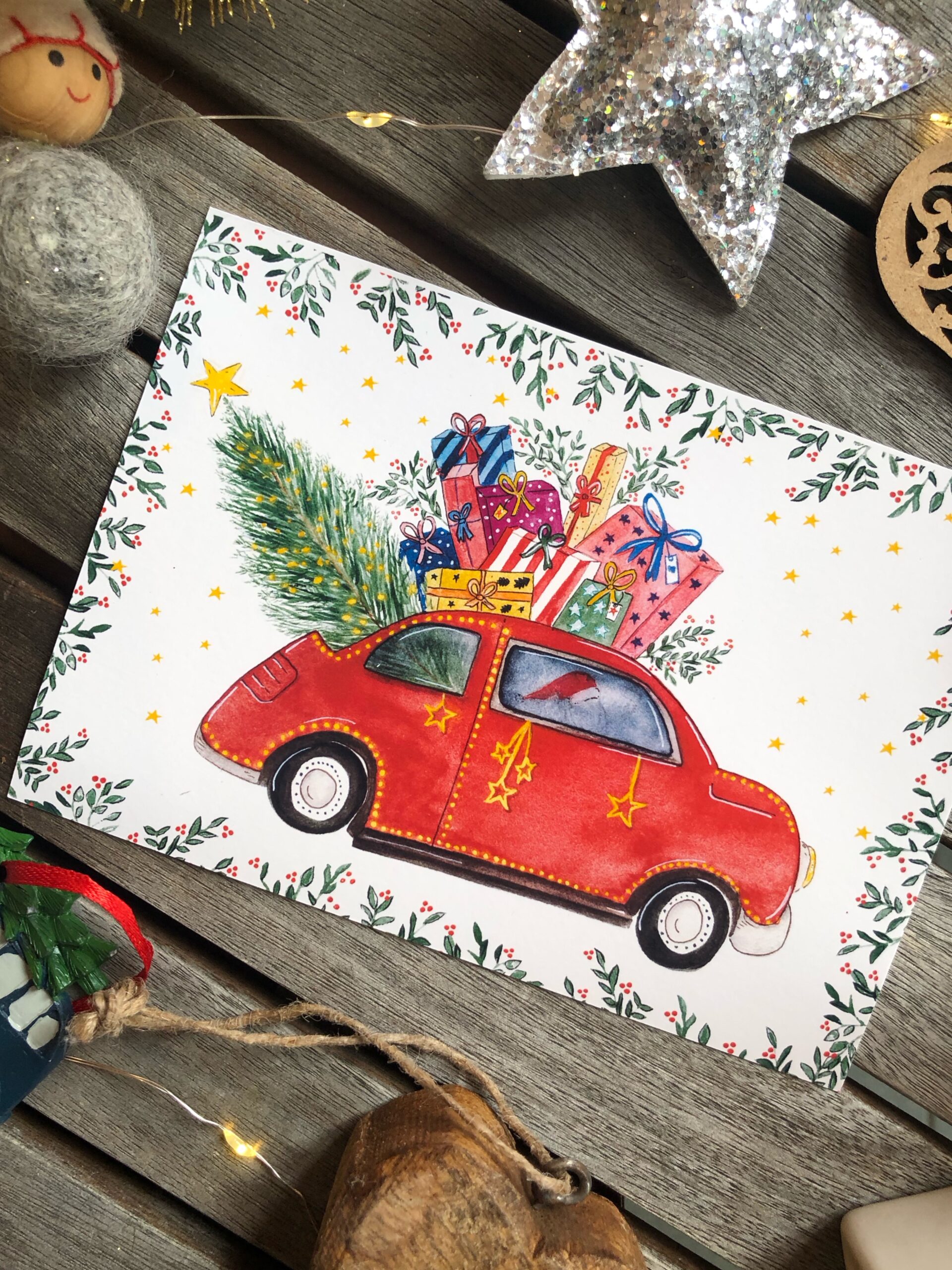 Carte "La voiture de Noël"