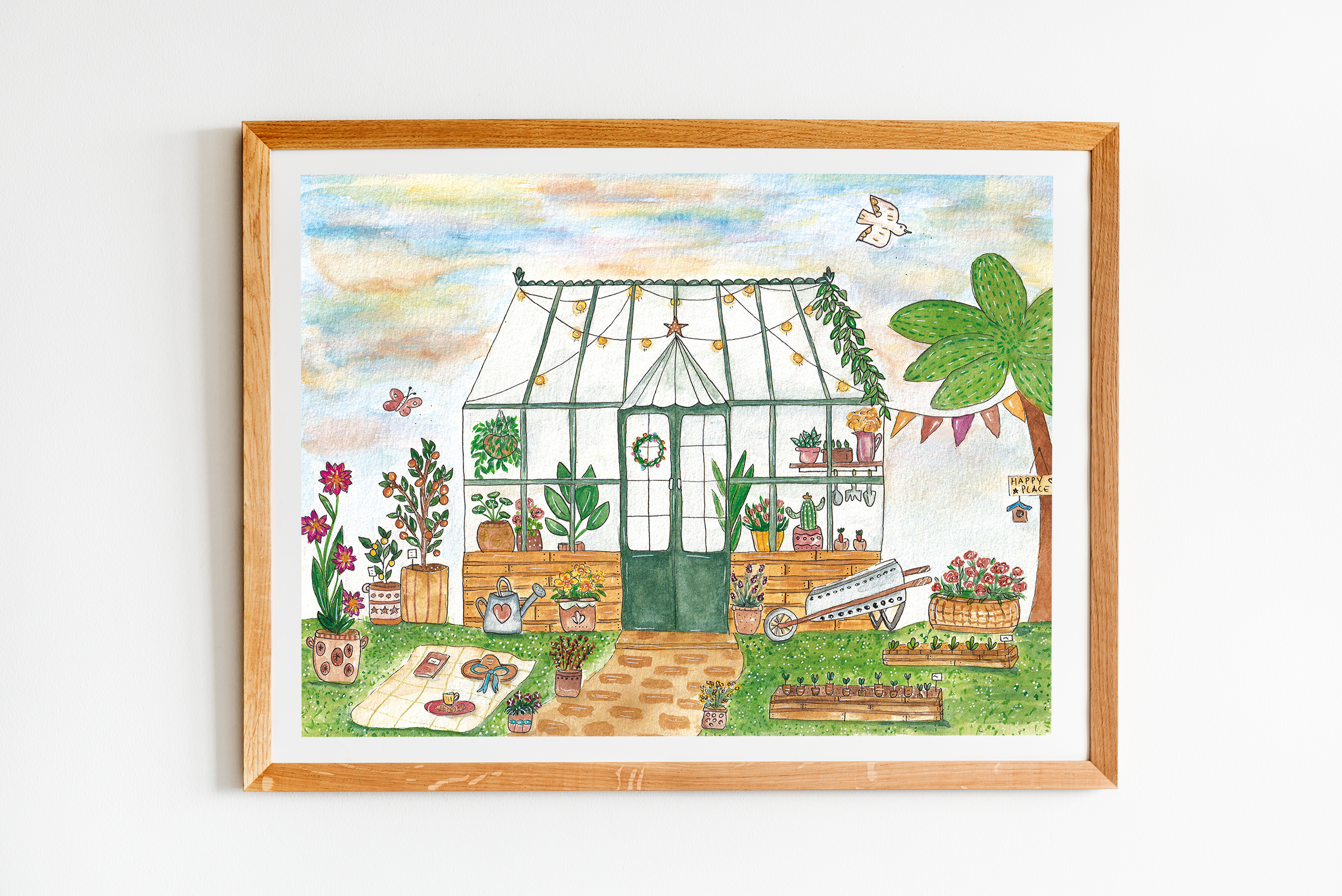 La petite serre fleurie - Carte, affiche aquarelle de printemps